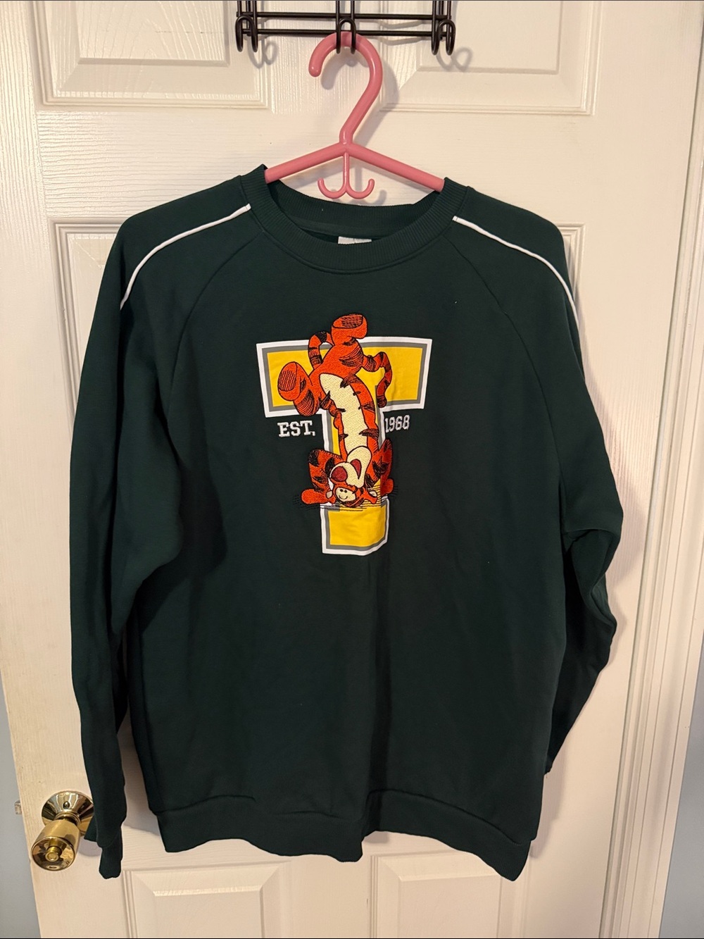Dark Green Men's Crewneck Sweatshirt with Tigger Graphic